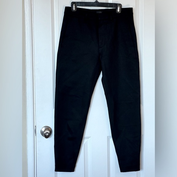 COS Women 32 Regular Black Tapered Pants Rayon Blend Flat Front Zip High Waist - Picture 1 of 8
